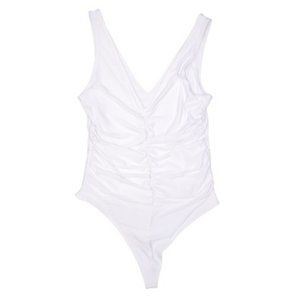 Leith Solid White Ruched Bodysuit NEW WITH TAGS!